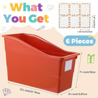 Suzile Interlocking Plastic Book Bins Bulk Classroom Organizers with Labels Magazine File Holder Boho for Teacher Supplies Library Office Home Storage Container(Classic Colors,6 Pcs)