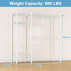 Ulif F7 Garment Rack, Heavy Duty Clothes Rack, Clothing Racks for Hanging Clothes, 6-Tiers Freestanding Portable Closet Storage Rack 58'' W × 14.6'' D × 76.6'' H, Max Load 800 Lbs, White