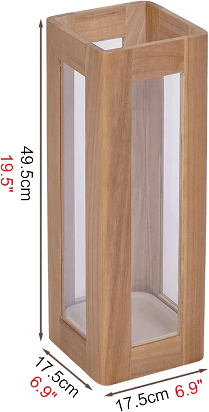 Solid Wood Rounded-edge Umbrella Holder Semi-transparent Apartment Entryway Umbrellas Stand Removable Tray Acrylic Design 1-piece Construction Square Cane Holder