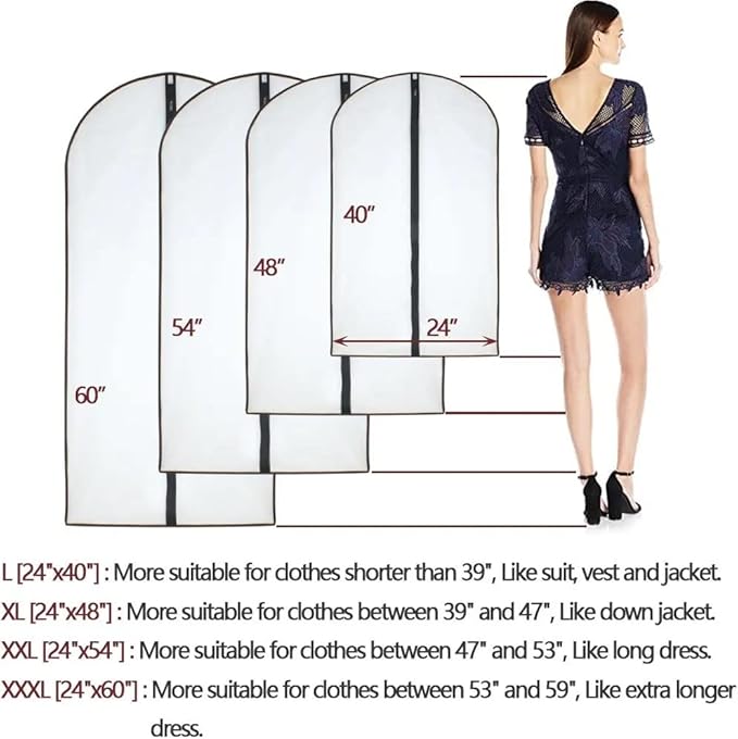 Dress Bags for Hanging Clothes12 PCS Transparent Waterproof Dustproof Bags for Wardrobe Storage Coat Covers for Closet Full Zipper Garment Bags for Long Dress Costumes Gowns Coats 24''x60''