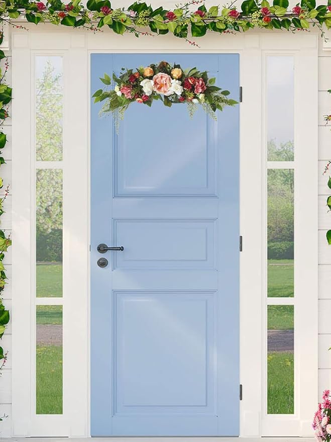 30 Inch Artificial Rose Flower Swag, Colorful Decorative Swags with Green Leaves Rose Hydrangeas Eucalyptus Leaves for Home Garden Lintel Wedding Arch Party