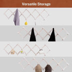 Rustic Wall Mounted Coat Rack with Space Saving Accordion Design, Expandable Wall Mount Coat Rack with 16 Wood Hooks, Modern Farmhouse Wall Décor for Living Room, Entryway(Shabby White)