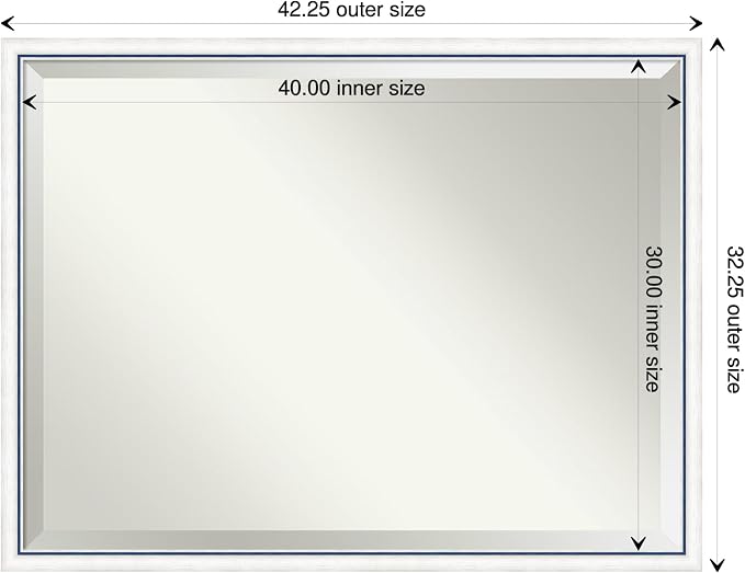 Amanti Art White Wall Mirror 32x42 Morgan White Blue Rectangle Bathroom Mirror for Wall Decor Living Room, X-Large Modern Wood Frame, Hangs Horizonally and Vertically, Bathroom Decor, Beveled Edge