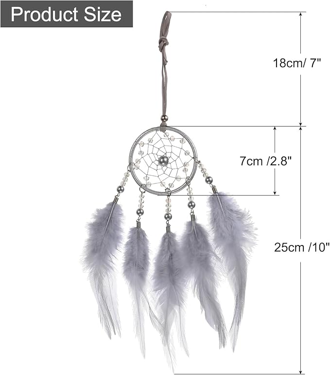 uxcell 2pcs Dream Catchers, Small Handmade Feather Dreamcatcher Supplies Car Charm with Crystal Beads Wall Hanging Decor for Home Car Decoration Ornament Women Friend Gift, Purple Grey