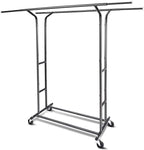 Fishat Black Heavy Duty Double Rod Garment Rack for Hanging Clothes, Rolling Clothes Organizer Commercial Metal with Lockable Wheels Mobile for Coats Dresses