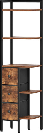 YATINEY Corner Shelf Stand, 5-Tier Corner Bookshelf with 3 Drawers, Industrial Display Shelf for Narrow Spaces, Wooden Small Bookcase, Easy Assembly, Rustic Brown and Black CJ10BR