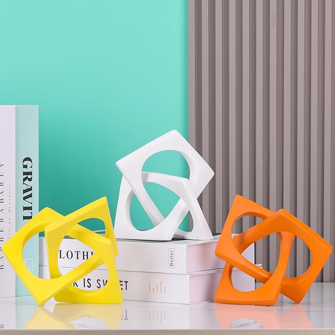LCCCK Modern Geometric Sculpture Orange Knot Statue Decor, Home Orange Bookcase Centerpiece Jax Decorative, Geometric Tabletop Sculpture and Figurines, for Home Decor Accent Cube Decorative Ornaments