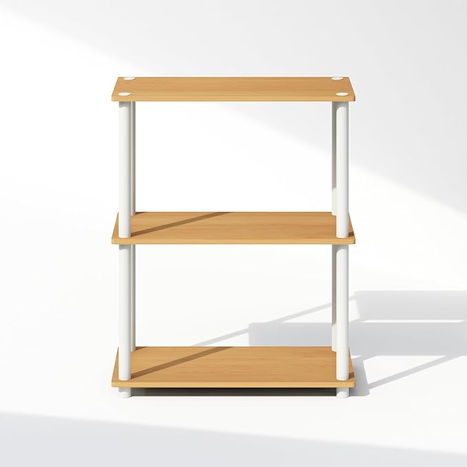 Furinno Turn-N-Tube Book Shelf, 3-Tier Bookshelf, Bookcase with Multipurpose Compact Display Rack, 11.6 x 23.6 x 29.6, for Living Room, Bedroom, Home Office, Beech