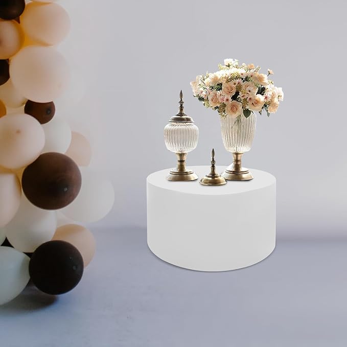 Round Display Pedestal Stand, Event Decor Display Plinth Stands, Bridal Shop Cylinder Plinth Raiser Table, Party Event Decor Circle Pedestal Stand for Boutiques Model Air Conditioner Heightening (White, 19.7*11.8in)