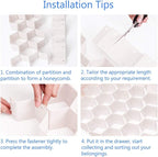 Poeland Drawer Divider Organizer Adjustable DIY Grid Honeycomb Drawer Divider for Underwear Belt Scarf Socks White