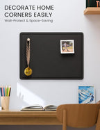 Fluxynara Bulletin Board, 23.6" x 17.5" Cork Board Alternative with 12 Safe Removable Adhesive Tabs, Foldable Felt Pin Board for Home Office, Classroom, Bedroom,Entryway for Walls—Black