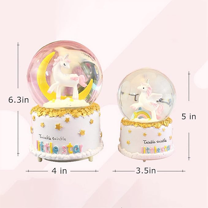 Unicorn Snow Globe for Kids, Musical Snowball with Colorful Lights Automatic Snowfall, for Girl Boy Christmas Birthday Ideal Choice, 4x6.3inch Music Box