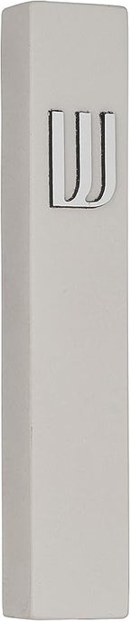 A&S Mezuzot Modern Concrete Mezuzah Case with Scroll, Easy Peel and Stick Mezuza (Grey+ Silver Shin, 7 Inches)