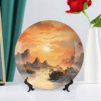 Ancient Chinese Mountain & Pavilion Landscape Ink Painting Decorative Plates Home Decor Ceramic Plates Wedding Gifts Dinner Plates Display for, Kitchen, Hallway Console Side Table, 10 Inch