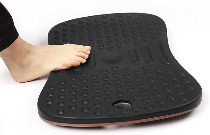 Seville Classics airLIFT Premium Anti Fatigue Wooden Balance Wobble Board Mat w/Massage Points, for Office Standing Desk, Home, Exercise, Therapy, Sports Training, Black, 20"W x 14"D