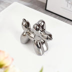 Notakia Silver Balloon Dog Ceramic Statue, Handmade Small Modern Animal Figurine, Cute Desktop Decoration for Living Room, Home Decor Accent