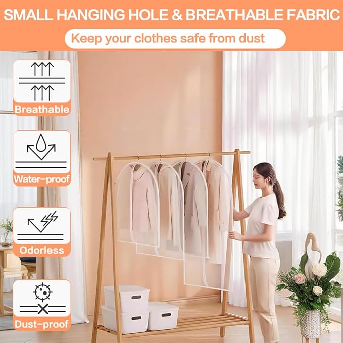 Clear Garment Bags for Hanging Clothes Travel (Set of 12) Suit Bags for Closet Storage Clothes Storage Bags Closet Cover for Open Closet with Zipper for Coats, Jackets, Shirts