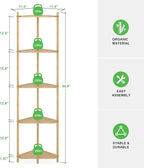 Wisuce Corner Shelf Stand - 5 Tier Natural Bamboo Small Corner Bookshelf for Office Kitchen Bedroom Plant Stand Living Room Decor Small Space