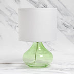 Simple Designs LT2063-GRW Glass Raindrop Table Lamp with Fabric Shade, Green with White Shade