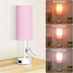 Dott Arts Table Lamp for Bedroom, 3-Color Bedside Lamps with Pull Chain, Bedroom Table Lamps for Nightstand,AC Outlet Small Lamp for Living Room, Bulb Included Pink