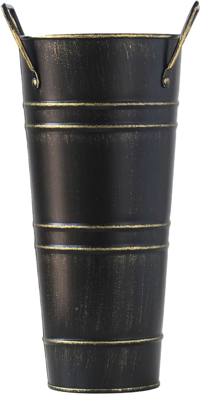 Umbrella Stand Holder Metal Umbrella Bucket Freestanding Umbrella Rack Barrel Canes Walking Sticks Clubs Organizer Rustic Floral Bucket Floor Vase for Entryway Porch Indoor (Black)