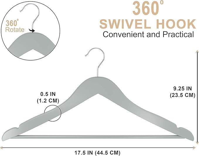 Utopia Home Premium Wooden Hangers 30 Pack - Durable & Slim Coat Hanger - Suit Hanger with 360-Degree Rotatable Hook - Wood Hangers with Shoulder Grooves (Grey Color)