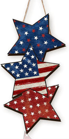 Wooden 4th of July Decorations Patriotic Wreaths for Front Door Independence Day Decorations Star Sign Welcome Memorial Day Hanging for Home Wall Decor Outdoor Indoor Red White and Blue Wreath 5