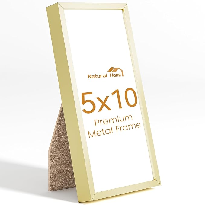 5x10 Aluminum Metal Picture Frame,Tempered Glass Gold Photo Frame 5x10 for Family Photo,Posters,Art,Document to Wall Mount Horizontally or Vertically