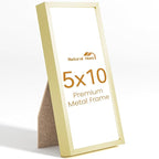 5x10 Aluminum Metal Picture Frame,Tempered Glass Gold Photo Frame 5x10 for Family Photo,Posters,Art,Document to Wall Mount Horizontally or Vertically