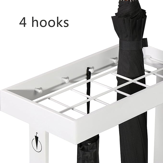 1 Piece Umbrella Stand Rectangular,White-Black,Metal Umbrella Stand,stored 12-21 Umbrellas,with Water Catcher Hook,Umbrella Stand,for Hotel Lobby
