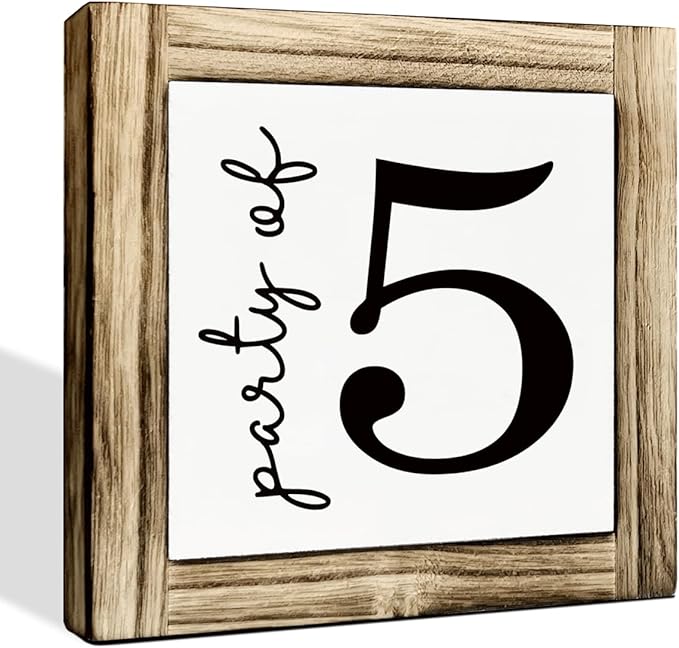 Party of 5 Signs, Family Signs, Box Sign Wood Desk Sign Decor, Farmhouse Wood Decoration, Home Party Decor Accessories, Living Room Decors, Decorative Wooden Table Signs, 5.9×5.9 inches