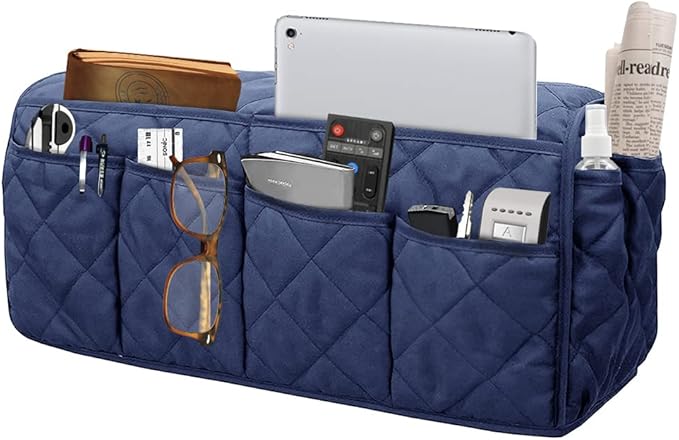 Armchair Caddy, Sofa Armrest Organizer with 14 Pockets, Waterproof Non Slip Recliner Remote Control Holder, Couch Chair Arm Storage for TV Remotes, Phone, iPad, Magazine, Books