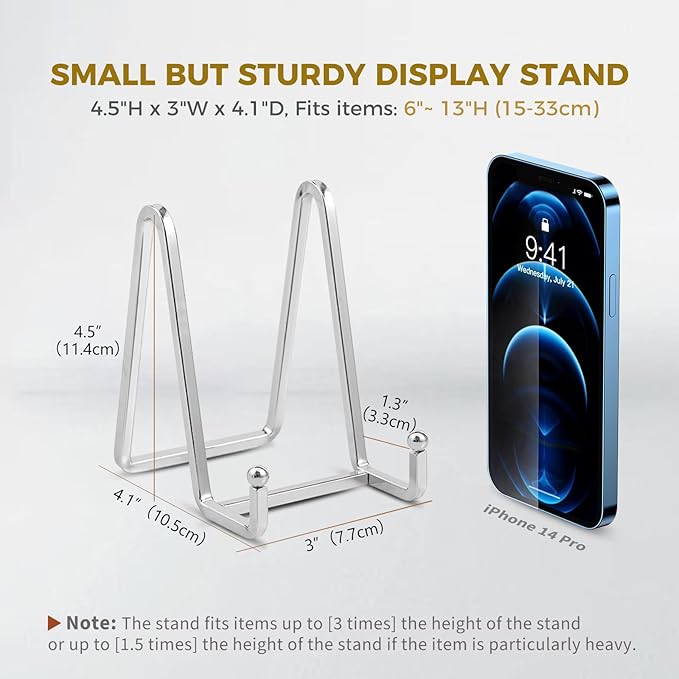 Plate Holder Easel Display Stand - 4.5 inch Metal Plate Stands for Display - Tabletop Picture Stand - Silver Iron Easels for Display Pictures | Photo Frames | Book | Decorative Plates | Plaque -1 Pack
