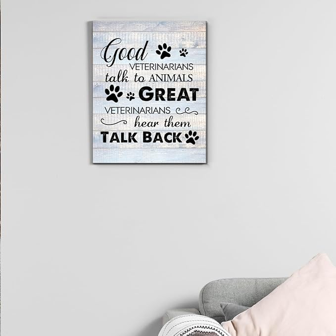Funny Veterinarian Gifts Farmhouse Dog Canvas Wall Art Decor Veterinary Vet Gift for Women Good Veterinarians Talk To Animals Rustic Sign Painting Plaque Home Decoration (8 X 10 Inches, Framed)