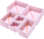 uxcell 1 Set Foldable Cloth Storage Box, 6 Slots Fabric Socks Underwear Drawer Dividers Organizers Baskets Bins for Clothes Socks Scarves Ties, Pink