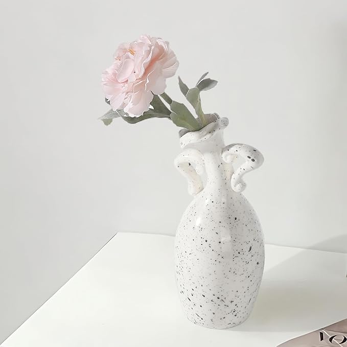 Vase with Attitude, Black Speckled Ceramic Flower Vase, 7inch Modern Decorative Vase Centerpiece for Living Room, Kitchen, Office Wedding Or Gifts