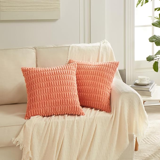 Fancy Homi 4 Packs Decorative Throw Pillow Covers for Living Room Couch Bed, Modern Farmhouse Boho Home Décor Accent Cushion Case, 26" x 26", Coral