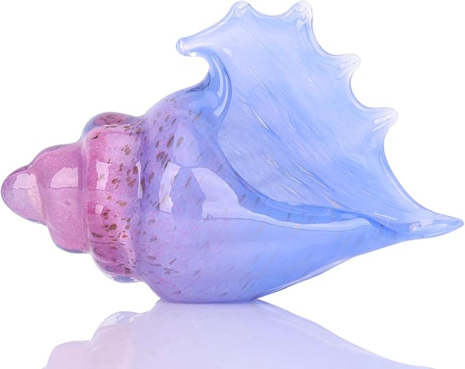 DOVDOV Hand-Blown Glass Conch Sculpture, Coastal Home Decor Conch Horn, Glass Art Seashell Ornament, Office, Living Room Tabletop Centerpiece, Bathroom Shelf top and Cabinet Decoration.