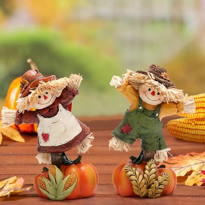 Hodao Collectible Thanksgiving Pumpkin Scarecrow Figurines Harvest Scarecrow Decoration Fall Decorations for Home Handcrafted Artistry Decor Thanksgiving Gifts Tabletop Decor