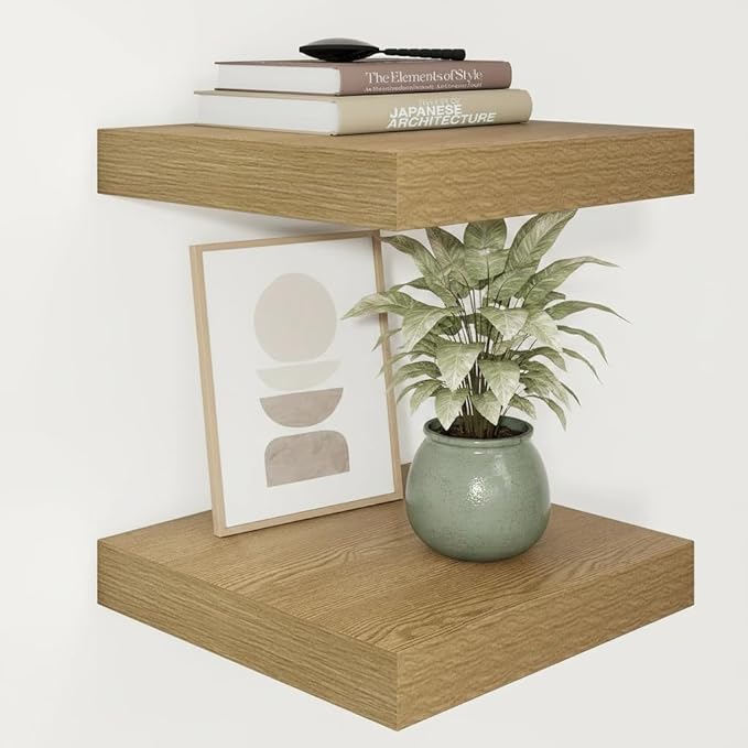 Vivelove 12 Inch Deep Floating Shelves 12 inch Long, 2 Inch Thick Wall Shelves with Invisible Brackets, Shelf for Bedroom Bathroom Living Room Kitchen Office Home Decor, Modern Shelf Set of 2, Oak