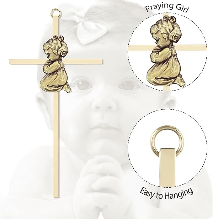 Tryuunion Baby Wall Cross Baptism and Christening Gifts for Girl, 7-inch Olive Golden Blessing Catholic Girl Baptism Crosses for First Holy Communion, and Dedication Baptismal Gifts from Godparents