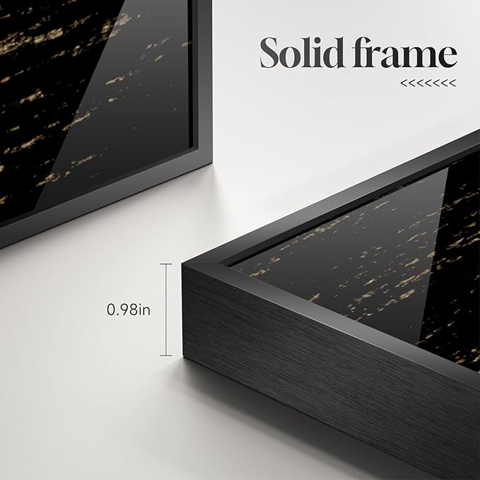 Framed Long Narrow Vertical Moon Wall Art Set of 2, Modern Black White Gold Bright Art Prints Paintings, Night Sea Landscape Pictures for Living Room Entryway Hallway Dining Room Bedroom Wall Decor