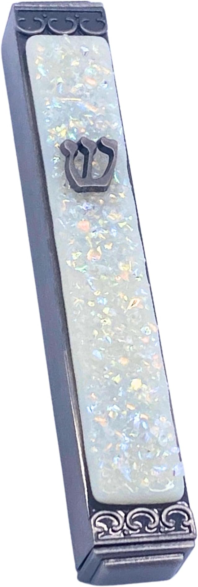 Sparkling Art Glass Mezuzah - Easy Mount Indoor or Outdoor - Weatherproof Metal Case - Gift Box and Non-Kosher Scroll Included - Hand Made in USA - Guaranteed for Life! (Opal Ivory)