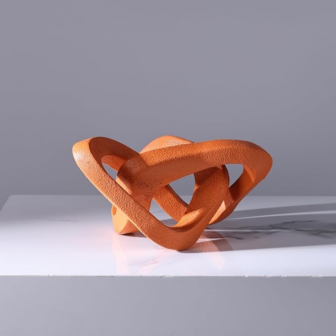 LCCCK Infinity Knot Sculpture Orange Knot Decor Object, Abstract Knick Knacks Coffee Table Modern Statue, Orange Sculpture for Home Living Room Table Ornaments and TV Stand Bookshelf Decorative