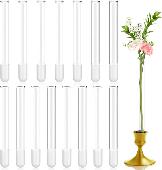 15 Pack 7.9" Glass Bud Vase Taper Candle Holder's Bud Vase for Flower Candlestick Sizes from 22mm to 27mm Adjustable Designed Specially for Taper Candle Holder for Tablescapes, Wedding Decor