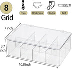 Clear Tea Bag Organizer, Dresser Organizers Drawer Organzier Storage Container with Removable Dividers, Plastic Storage Bin with Lid, Organizer for Scarves Ties Bras