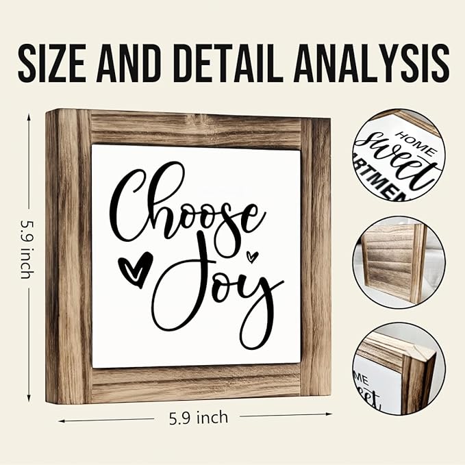 Positive Wood Sign, Farmhouse Table Shelf Decor, Decorative Wooden Box Signs, Home Decor for Living Room Bathroom Kitchen, Bestie Gift, Choose Joy Sign, 5.9×5.9 inches