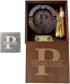 Cigar Ashtray Gift Set with Cigar Cutter for Men Custom Wooden Ashtray Personalized Name Walnut Cigar Ash Tray Gifts for Husband Dad Father Groomsmen Papa Grandpa (Deep Dish Set)