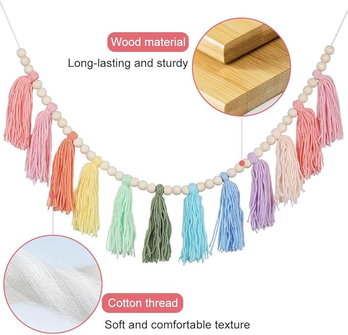 Boho Yarn Tassel, Wood Bead Wall Hanging Tassel with Versatile Decor for Easter, Valentine's Day, Christmas, Party
