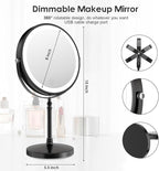 DEIOVWXS Makeup Mirror, 3000mAh Rechargeable Double-Sided Magnifying Vanity Mirror with 3 Colors, 1X/10X, Adjustable Brightness, Gifts for Mom, Mothers Day, Women, Wife, Girls, Dorm Room Essential